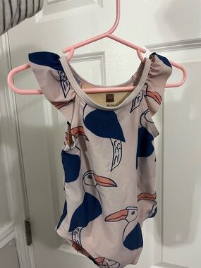 Toddler Tea Pink & Navy Toucan Ruffle Bathing Suit